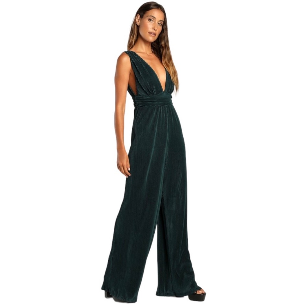 Lulus Plisse Be Mine Green Wide-Leg Jumpsuit - Picture 6 of 6